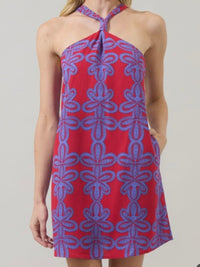 Beautiful Purple Red Print Halter Short Dres