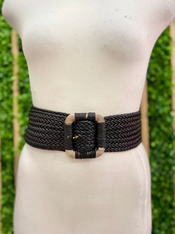 Raffia Wrapped Square Buckle Belt