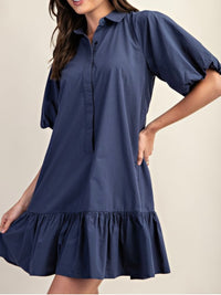 Short Sleeve Button Down Dropwaist Short Dress