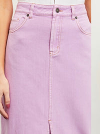 Washed Pink Front Slit Denim Midi Skirt
