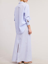 Blue Striped Blouse Maxi Skirt Set