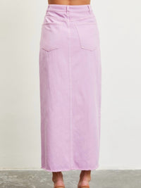 Washed Pink Front Slit Denim Midi Skirt