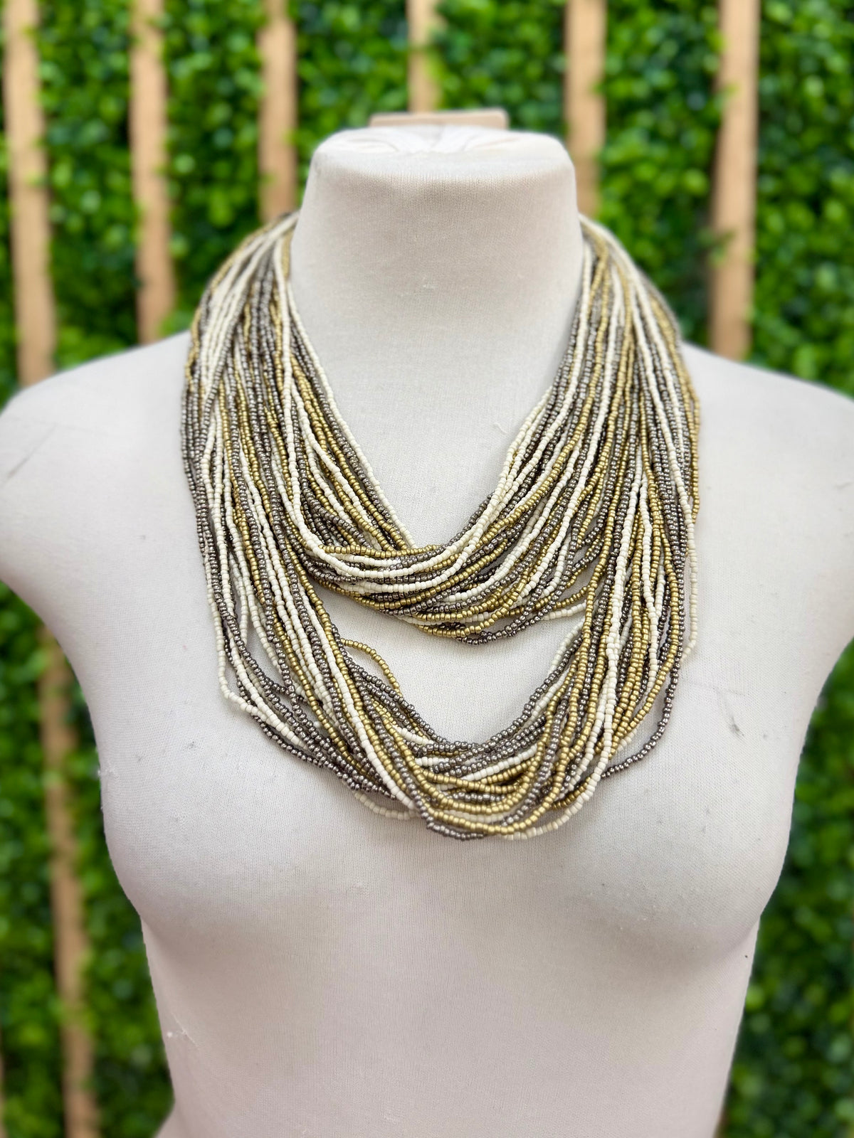 Ivory Multi Metallic Bead Boho Short Necklace