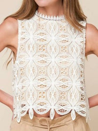 White Lace High Neck Crop Top