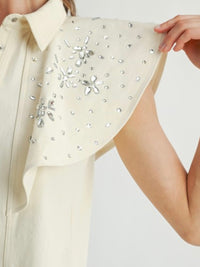 Crystal Floral Embellished Angel Sleeve Blouse