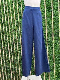 Navy Embroidered Wide Leg Pant