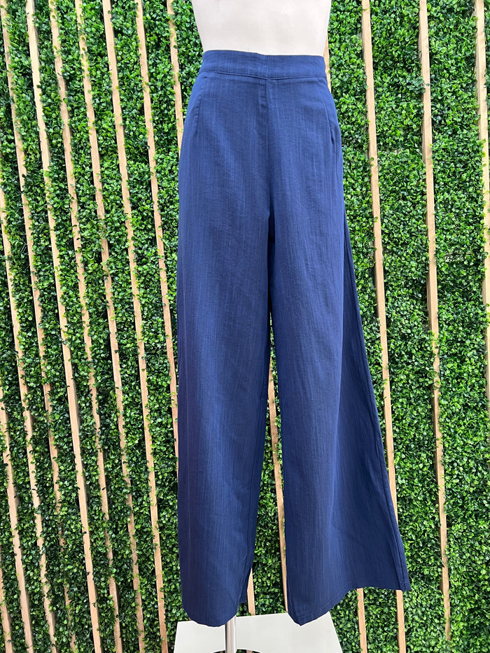 Navy Embroidered Wide Leg Pant