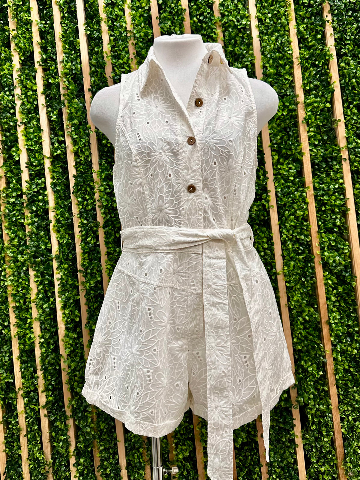 White Collared Eyelet Romper