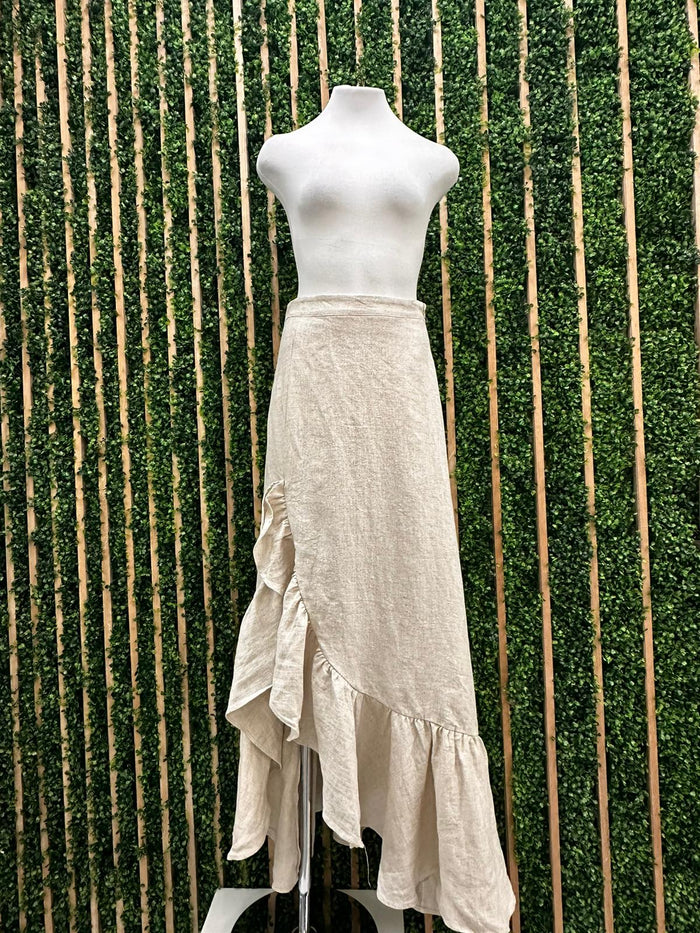 Exquisite Oatmeal Ruffled maxi Skirt