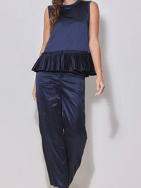 Beautiful Navy Satin Straight Leg Pant