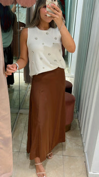 Cream Crystal And Pearls Embellished Top