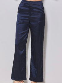 Beautiful Navy Satin Straight Leg Pant