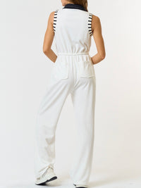 White Stripe Detail French Terry Sleeveless Jumpsuit