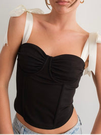 Satin Shoulder Tie Black Corset