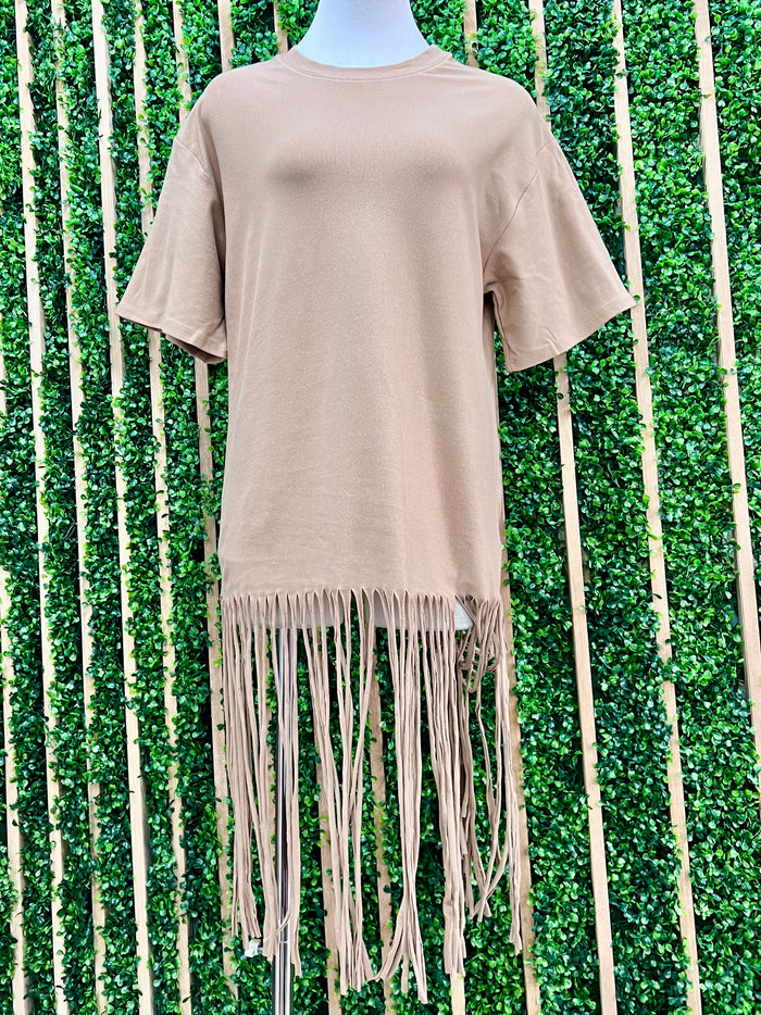 Solid Fringe Shirt Dress