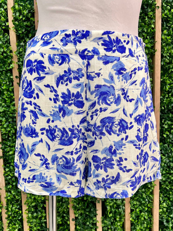 Blue White Floral Short Pant Set