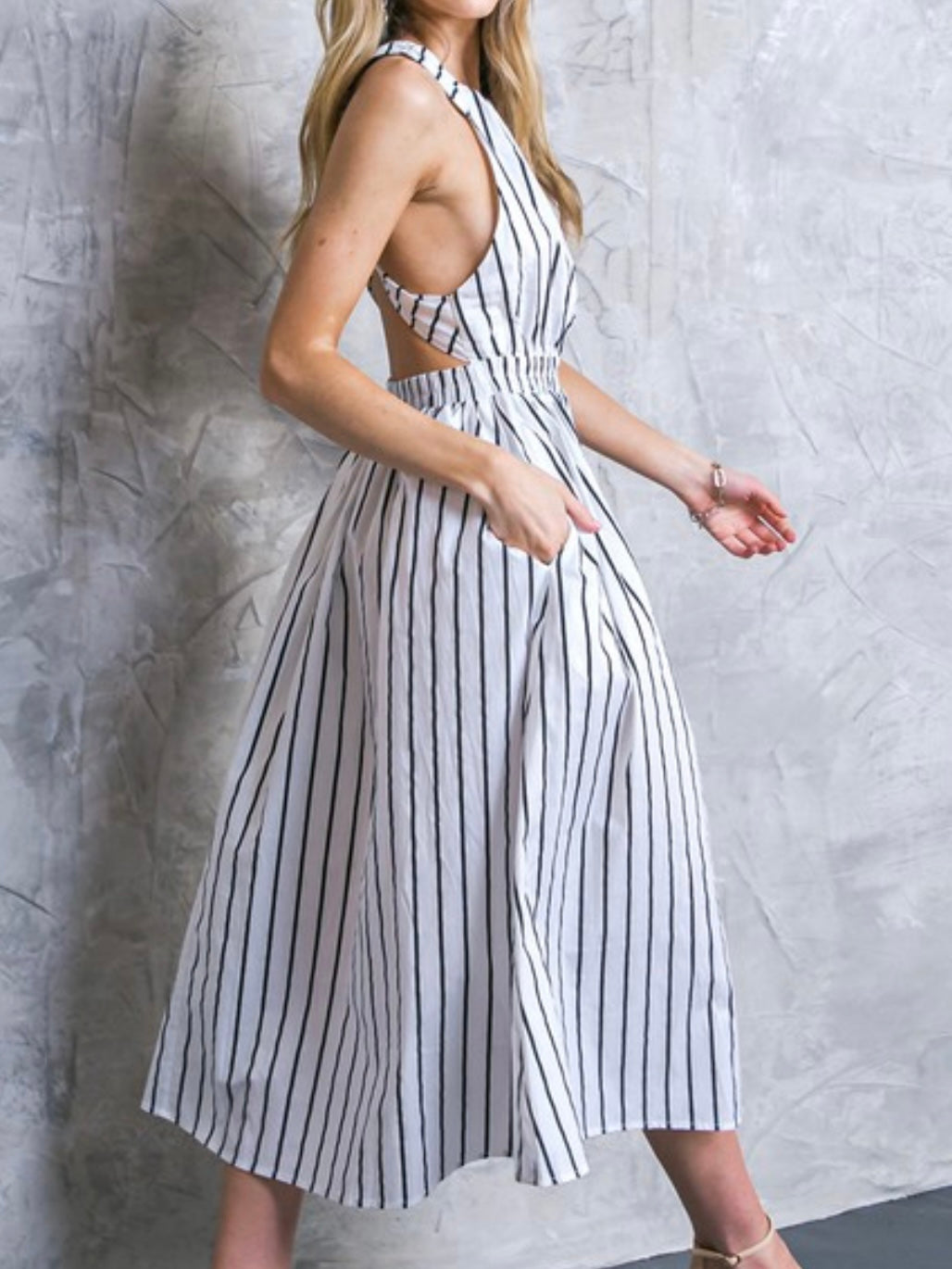 White Black Stripe Cross Back