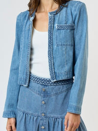 Braided Trim Denim Open Jacket