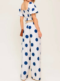 Navy Dots Belted Wide Leg Pant