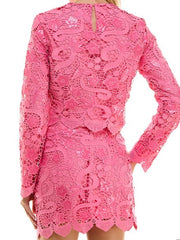 Delicate Pink Lace Long Sleeve Blouse