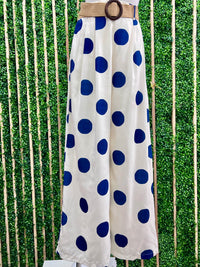 Navy Dots Belted Wide Leg Pant