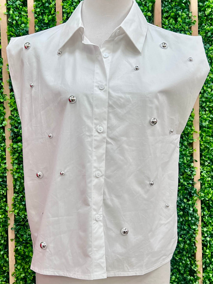 White Dome Studded Top