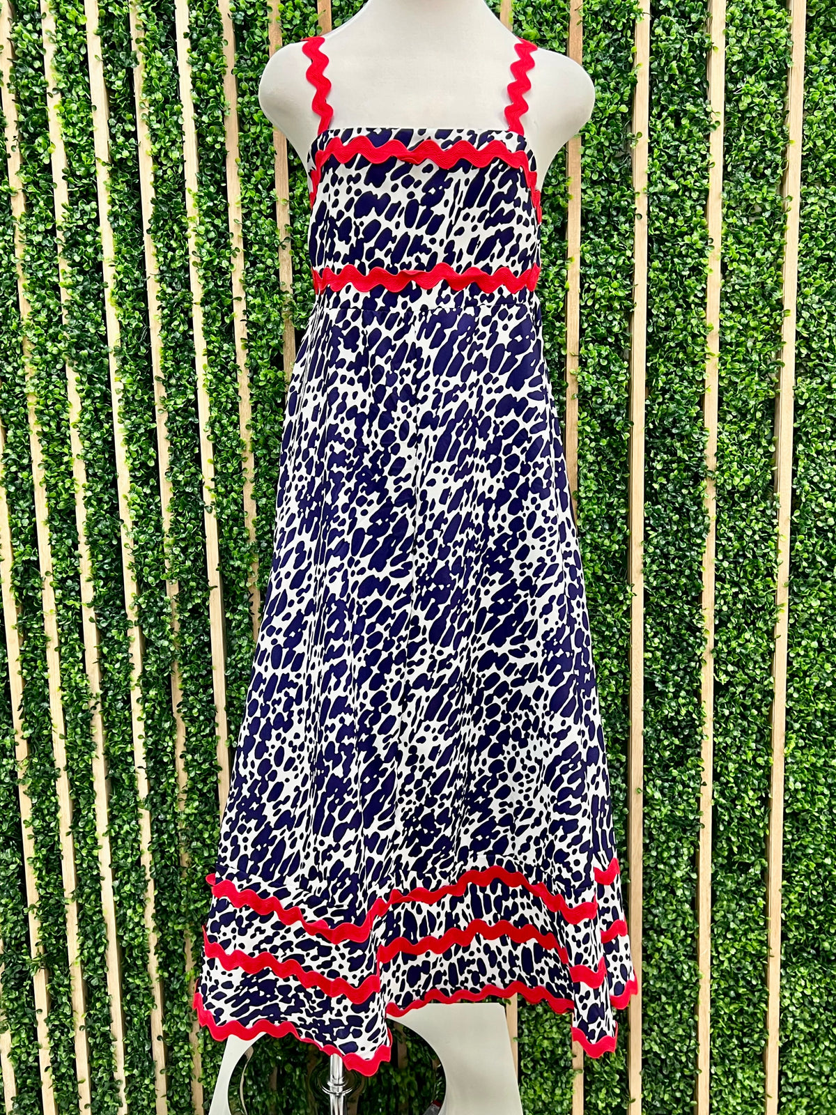 Rig Rag Trim Blue Printed Tiered Maxi Dress