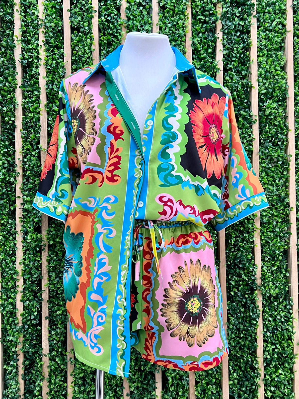 Flower Block Print Short Pant Set