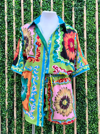 Flower Block Print Short Pant Set