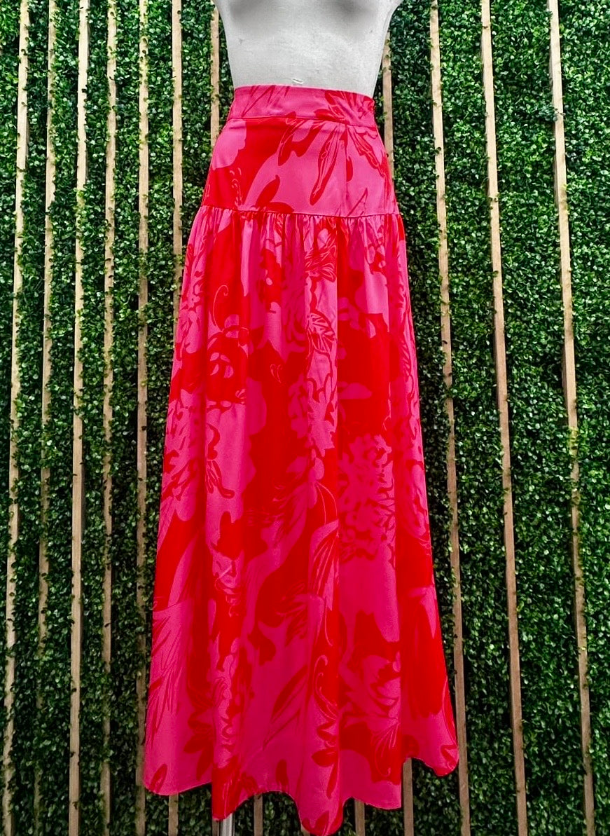 Drop Waist Abstract Floral Maxi Skirt