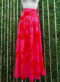 Drop Waist Abstract Floral Maxi Skirt