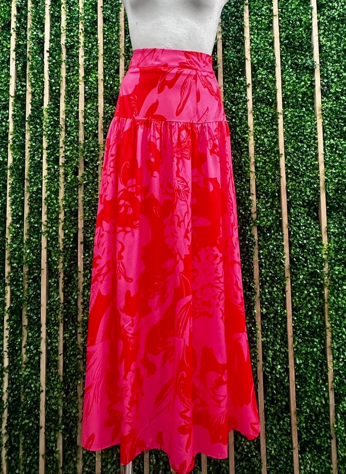 Drop Waist Abstract Floral Maxi Skirt