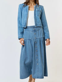 Braided Trim Denim Open Jacket