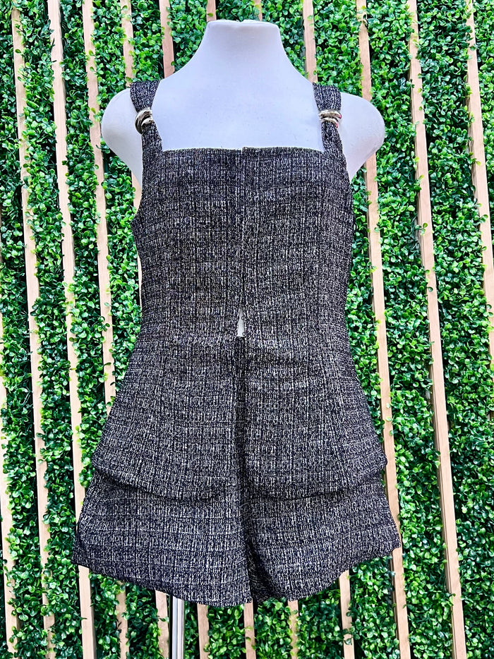 Black Textured Tweed Shorts