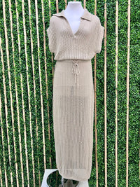 Resort Beige Knit Crochet Skirt Set