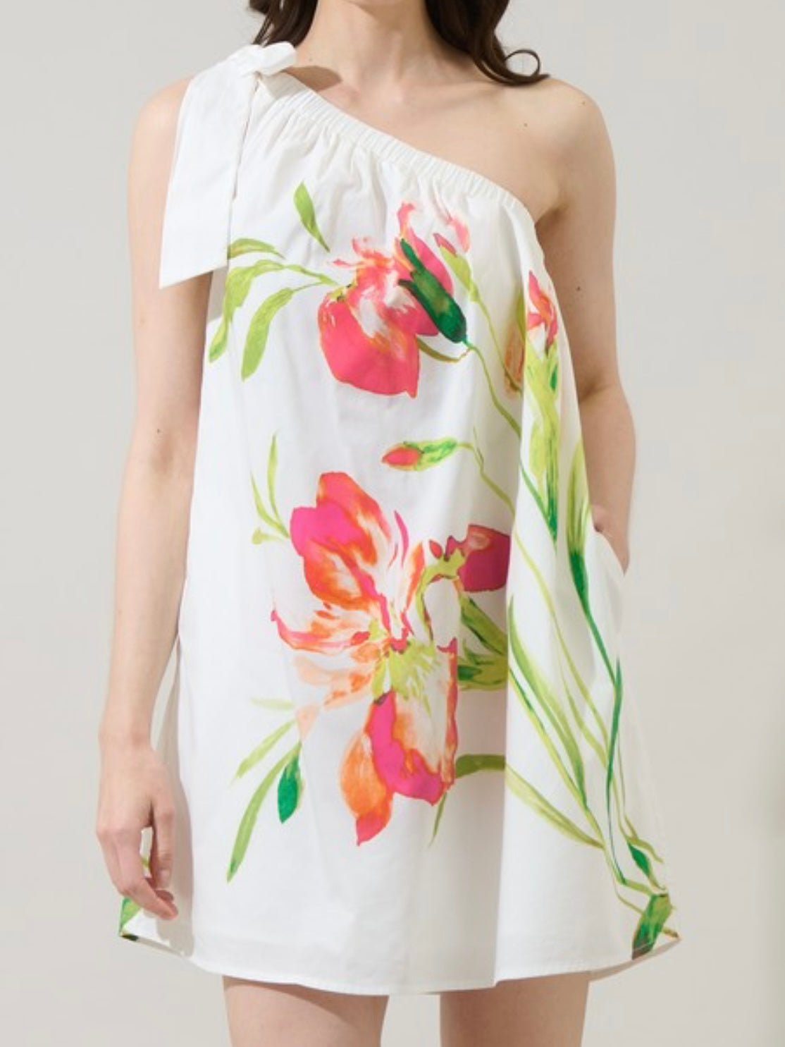 Beautiful Floral Print One Shoulder Short Dres