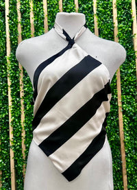 Black White Bias Satin Stripe Halter Top