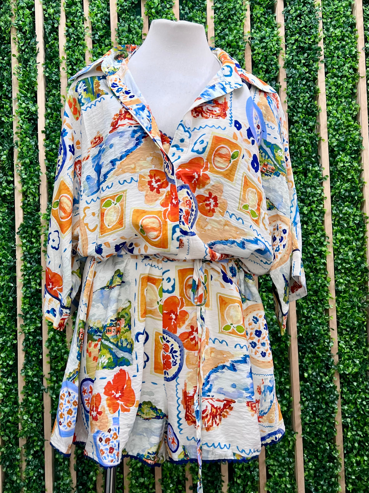 Tropical Watercolor Print Romper and Bra Set