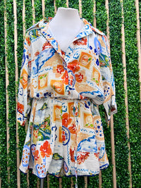 Tropical Watercolor Print Romper and Bra Set