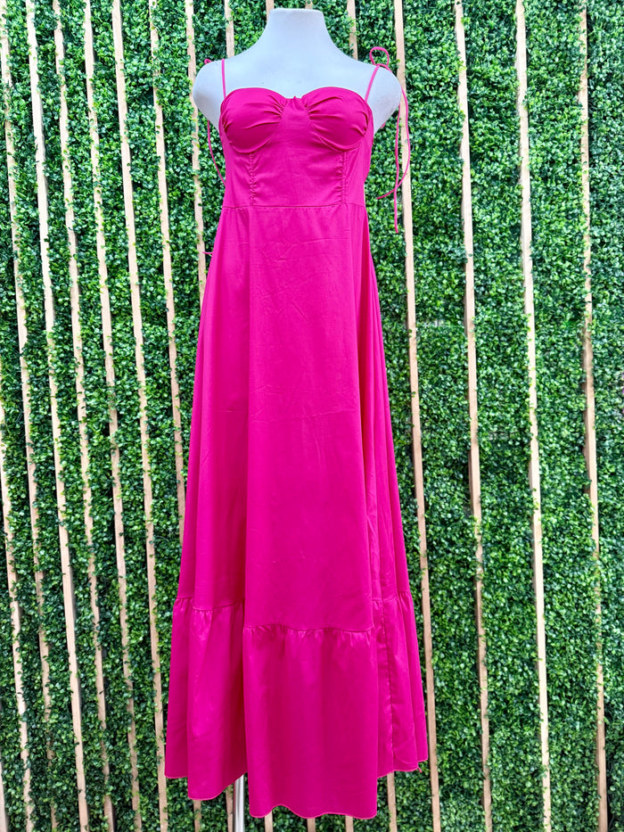 Pink Fitted Bustier Maxi Dress