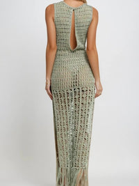 Sage Fringe Detail Knit Maxi Dress