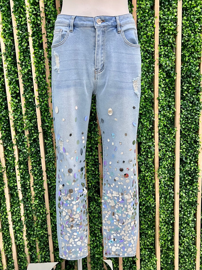Large Sequin Denim Jean
