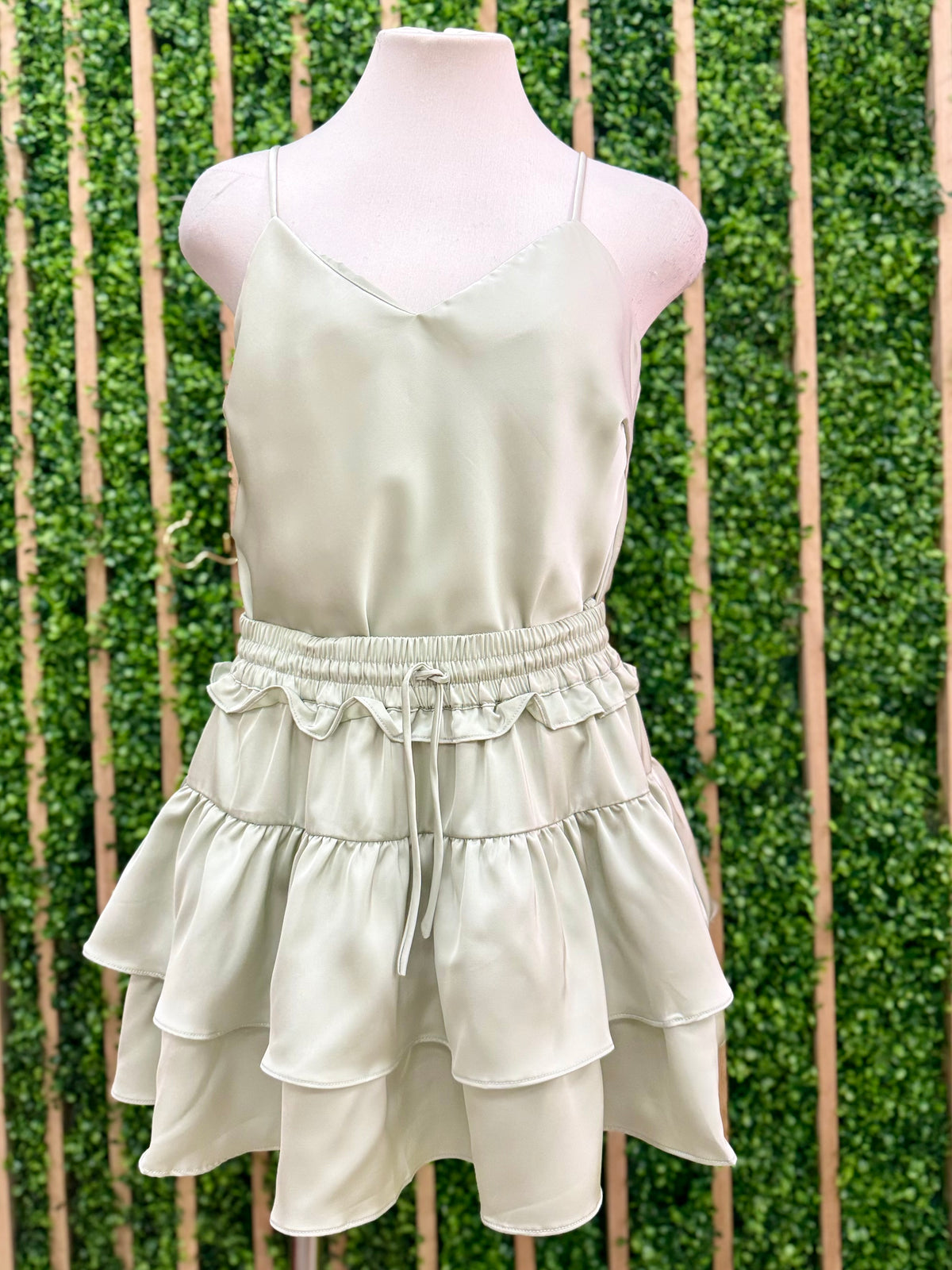 Smocked Waist Tiered Satin Skirt