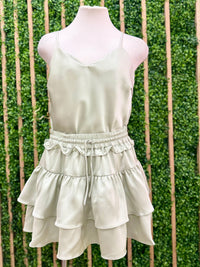 Smocked Waist Tiered Satin Skirt