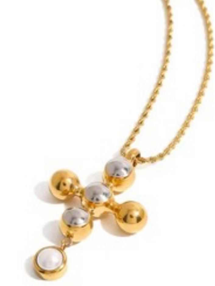 Stainless Steel Gold Silver Pearl Cross