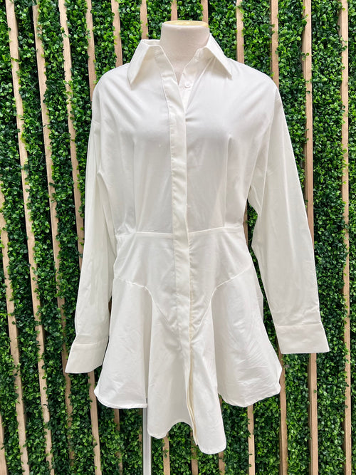White Fitted Blouse Dress