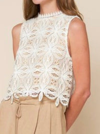 White Lace High Neck Crop Top