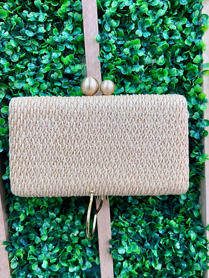 Double Sphere Closure Dressy Raffia Clutch