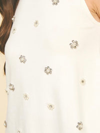 Cream Crystal And Pearls Embellished Top