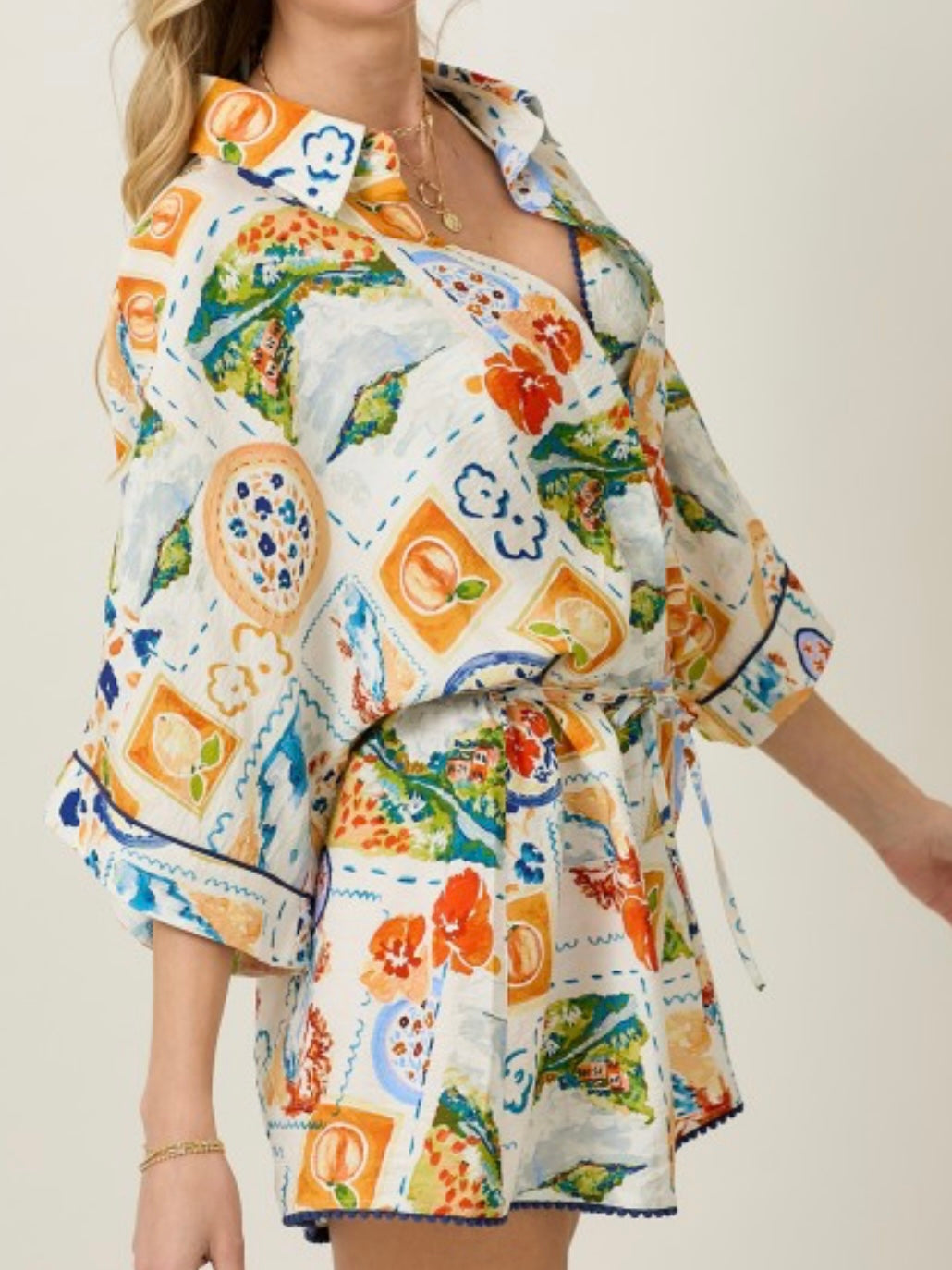 Tropical Watercolor Print Romper and Bra Set